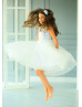 Blue Sequin Ivory Tulle V Back Flower Girl Dress